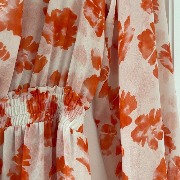 Misa Los Angeles Lorena Blouson Mini Dress Medium Orange Floral Print V-neck - Picture 12 of 13